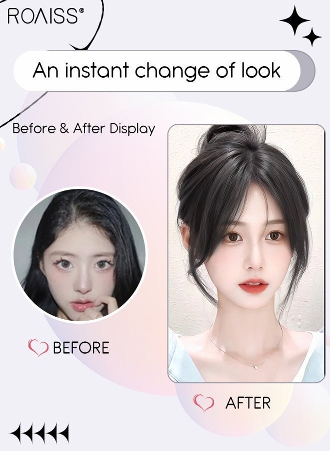 رويس قطعة شعر نسائية غير مرئية بدون خياطة، غرة أنيقة مفروقة من المنتصف، قطعة شعر شبكية داخلية رقيقة تسمح بمرور الهواء، مناسبة للنساء اللواتي يعانين من تساقط شعر خفيف، تغطي الشعر الرمادي وتزيد من كثافة الشعر، لون أسود طبيعي، 7×7 سم - Image 3